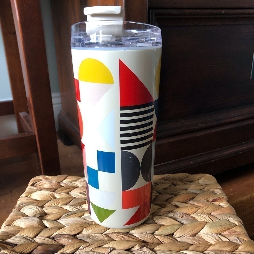 Art Deco Stainless steel travel tumbler with flip up lid